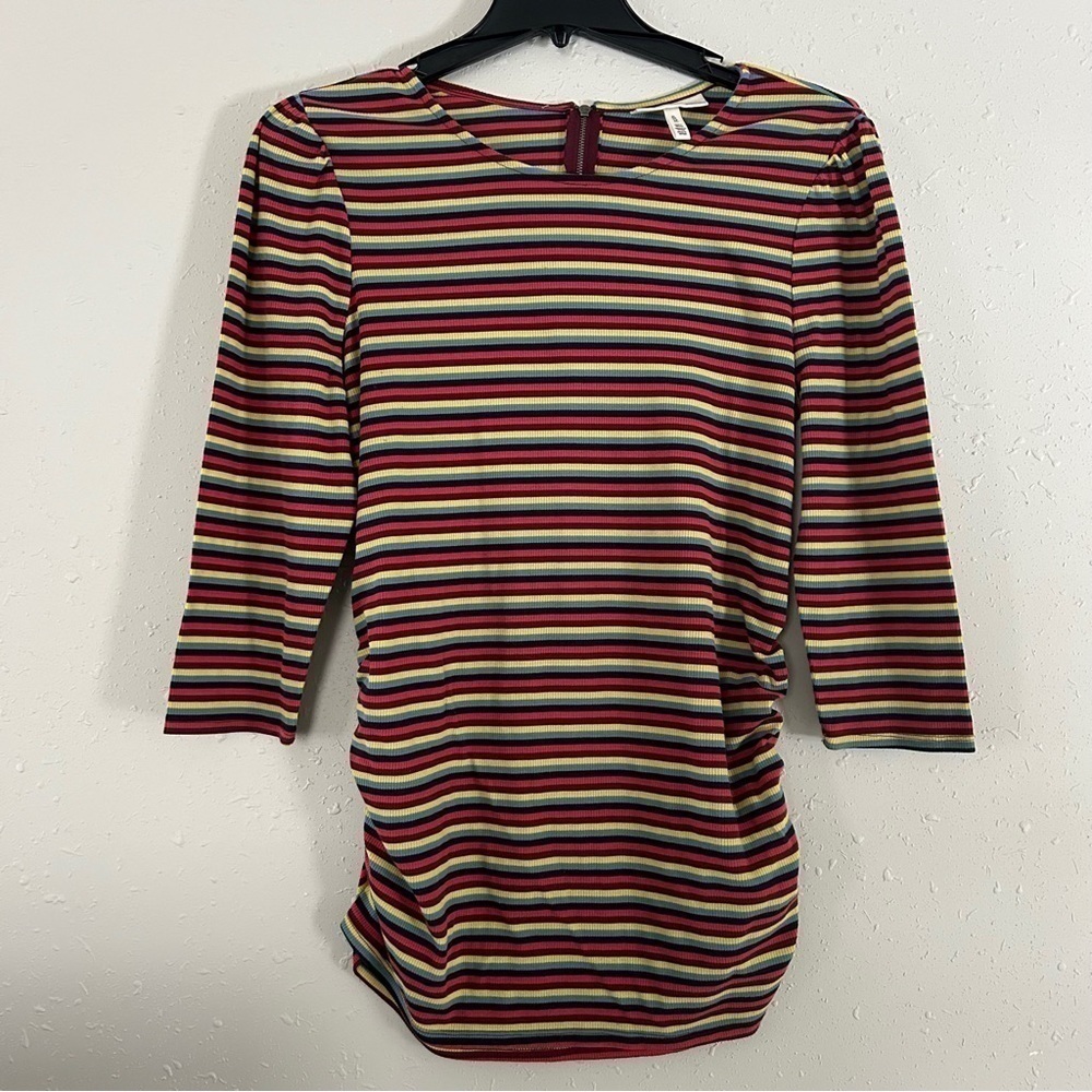 Jessica Simpson Maternity Striped Colorful Mid Sleeve Tunic Blouse XL Comfy